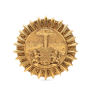 Pre-Loved Chanel Gold Plated Coat of Arms Pin Brooch